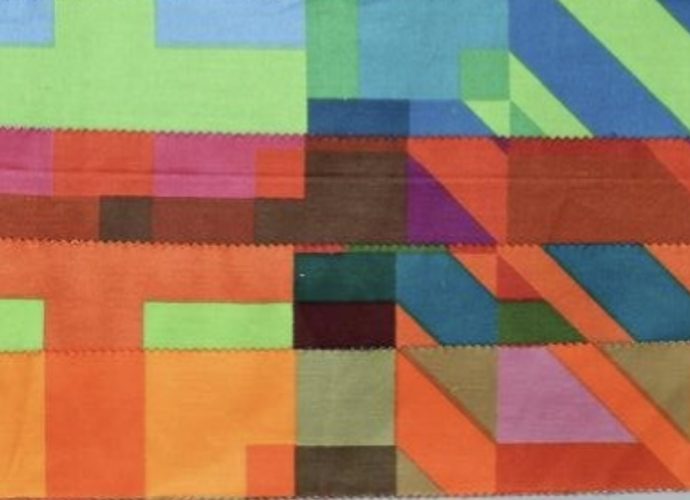 Complex fabric swatch designed by Barbara Brown. V&A